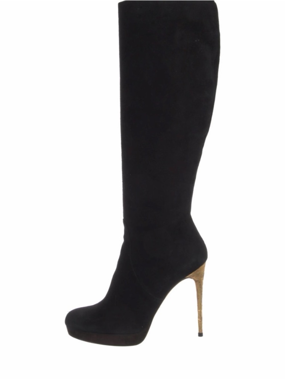 DSQUARED2 Black Suede Over-the-Knee Boots with Gold Stiletto Heel